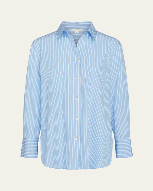 Relaxed Cotton Stripe Button-Front Shirt